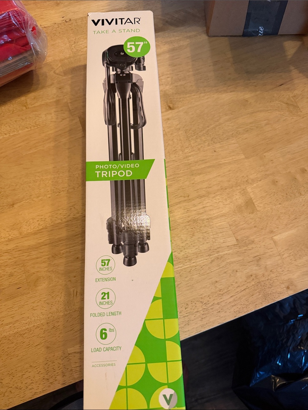 Vivitar 57" Photo/Video Tripod - Black & Green Packaging